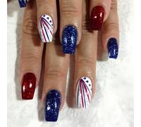 Faux Ongles En Forme D'amande 24 Pièces Couvertures Complètes À Paillettes Pour Le Jour De L'indépendance Pression Pour Les Fêtes De Festivals Et Les Événements Prêts Être Utilisés