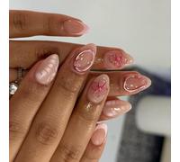 Faux ongles en forme d'amande à coller sur des ongles acryliques brillants à 24 % avec des constructions florales 12 tailles Conseils français pour femmes Coller sur les ongles