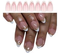 Faux ongles en forme d'amande avec pointes blanches françaises, ongles courts à coller sur les ongles gel à coller sur les ongles tendance décoration pour femmes