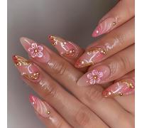 Faux ongles en forme d'amande florale - Matériaux ABS - Pas besoin d'outils pour une utilisation sans effort