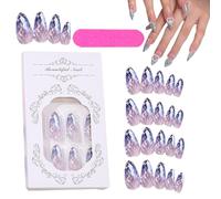 Faux ongles en forme d'amande, presse à pointe française sur les ongles - Bâton moyen sur les ongles Faux ongles en acrylique | Kit de faux ongles en à couverture complète en 12 tailles avec colle