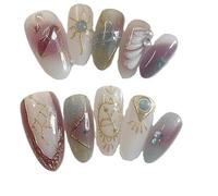 Faux Ongles En Forme D'amande, Pressés À La Main, Pointes Rétro Constellation, Nail Art, Adaptés Aux Femmes, 10 Pièces Manucure DIY(XS)