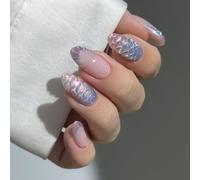 Faux ongles en forme d'amande - Texture ondulée française - Impression professionnelle pour la frappe et la cuisson - Application facile - À presser sur ABS