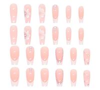 Faux ongles en forme de cercueil à presser avec fleur - French White Tip - Manucure