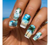Faux ongles en forme de cercueil - Colle artificielle à presser sur des motifs de noix de coco - Conseils français sur cercueil et amande