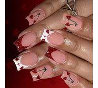 Faux Ongles En Forme De Cœur Finition Brillante Ongles Artificiels Courts Pour Les Occasions Romantiques Fête De La Saint-Valentin Paillettes Parfaitement Adaptées Cœur À Presser Sur