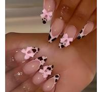Faux ongles en forme de nœuds 3D à coller sur les ongles French Tip - Amande - Faux ongles avec motifs léopards