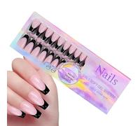 Faux ongles en gel noir français - Accessoires de manucure - Kit de faux ongles pour un style chic et raffiné - Faux ongles en gel faciles à appliquer pour une finition élégante