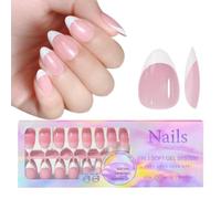 Faux ongles en gel souple French Tip à presser - 14 tailles - Revêtement 3 en 1 - Pointes avec base de pointe et couche de base préappliquée