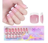 Faux ongles en gel souple French Tip à presser - 14 tailles - Revêtement 3 en 1 - Pointes avec base de pointe et couche de base préappliquée