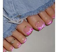 Faux ongles en plastique pour femmes, 24 pièces, motifs étoiles, finition nacrée, pour voyage, Occasions de fête, faux ongles