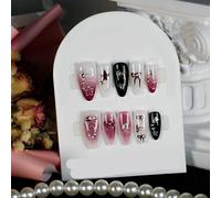 Faux-ongles en poudre d'amande, 10 pièces, en Relief, avec nœud dessiné à la main, Design étoile, à pression, couverture complète faite à la main(Color:11,Size:L)