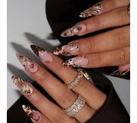 Faux ongles en relief avec motif floral - Application instantanée - Mariage banquet - Manucure élégante - Décoration d'ongles