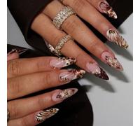 Faux ongles en relief avec motif floral - Application instantanée - Mariage banquet - Manucure élégante - Type français