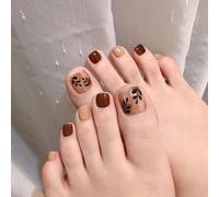 Faux Ongles Été Nouveau Caramel Lait Thé Ongle Patch Feuille D'or Tache Feuille D'érable Portant Pied Ongle Pièce Faux Ongle Produit Fini(72pcs)