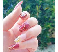 Faux Ongles Été Nouveau Produit Portant Manucure Faux Ongle Patch Fini Ongle Pièce Vin Rouge Étoile Lune Manucure Produit Fini(72pcs)