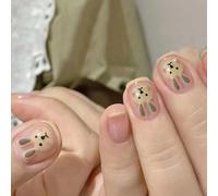 Faux Ongles Été Nouveaux Autocollants De Manucure Patch Ongles Courts Et Minces Mignon Petit Lapin Rose Et Tendre Glace À Travers Les Ongles Peuvent Être Finis(72pcs)