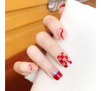 Faux Ongles Étoile Diamant Rouge Et Blanc À Carreaux Portant Une Armure Courte Tête Plate Ultra-Mince Amovible Faux Ongle Pièce Produit Fini(72pcs)