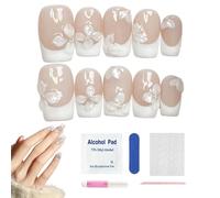 Faux Ongles,Extension Amande avec un Design Floral et des Perles - Ongles Artificiels Réutilisables | Idéal pour Mariage, Fête, Salon, Maison, Vacances, pour Filles et Femmes