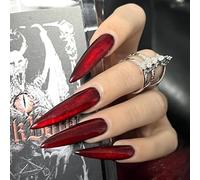 Faux Ongles Extrême Long MouyouGlow,Stiletto Halloween Cat Eye Wein Rouge Plain Magnetic Press on Nails avec Colle à Ongles,Dark Red Fake Nails