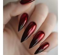 Faux Ongles Extrême Longue MouyouGlow,Stiletto Halloween Noir Rouge Ombre Gothic Press on Nails avec Colle à Ongles,Vampire Blood Black Red Gradient Fake Nails