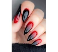 Faux Ongles Extrême Lunghe MouyouGlow,Stiletto Halloween Noir Rouge Ombré Gothic Press on Nails avec Colle à Ongles,Vampire Blood Black Red Gradient Fake Nails