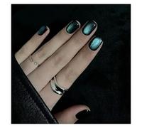 Faux Ongles Fake Nails Square Head Cat's Eye French Nail Glitter Powder Press on Nails Waterproof Faux Fingernails Christmas False Nails(Color15)