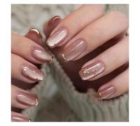 Faux Ongles Fake Nails Square Head Cat's Eye French Nail Glitter Powder Press on Nails Waterproof Faux Fingernails Christmas False Nails(Color25)