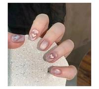 Faux Ongles Fake Nails Square Head Cat's Eye French Nail Glitter Powder Press on Nails Waterproof Faux Fingernails Christmas False Nails(Color32)