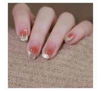 Faux Ongles Fake Nails Square Head Cat's Eye French Nail Glitter Powder Press on Nails Waterproof Faux Fingernails Christmas False Nails(Color26)