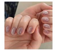 Faux Ongles Fake Nails Square Head Cat's Eye French Nail Glitter Powder Press on Nails Waterproof Faux Fingernails Christmas False Nails(Color31)