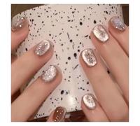 Faux Ongles Fake Nails Square Head Cat's Eye French Nail Glitter Powder Press on Nails Waterproof Faux Fingernails Christmas False Nails(Color4)