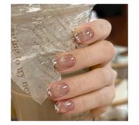 Faux Ongles Fake Nails Square Head Cat's Eye French Nail Glitter Powder Press on Nails Waterproof Faux Fingernails Christmas False Nails(Color30)