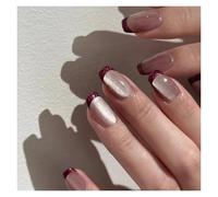 Faux Ongles Fake Nails Square Head Cat's Eye French Nail Glitter Powder Press on Nails Waterproof Faux Fingernails Christmas False Nails(Color14)