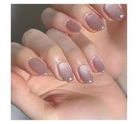 Faux Ongles Fake Nails Square Head Cat's Eye French Nail Glitter Powder Press on Nails Waterproof Faux Fingernails Christmas False Nails(Color9)