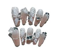 Faux Ongles Faux ongles à pression faits la main, longs, style stiletto, réutilisables, décoration en diamant papillon, faux, couverture complète, portables(S-04)
