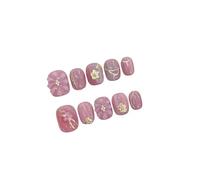 Faux Ongles Faux ongles à pression ronds et courts violets, feuille d'or, sculpture florale, Design floral, faits la main, mignons, détachables, 10 pièces(Color 1-XS)