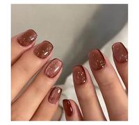 Faux Ongles Faux ongles carrés, effet œil de chat, manucure française, paillettes, à coller, waterproof, faux Noël(AA11)