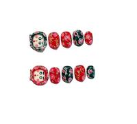 Faux Ongles Faux ongles courts et ronds faits à la main, rose, Style dessin animé, motif floral, pression, Kawaii, couverture complète portable, 10 pièces(L)