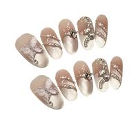 Faux Ongles Faux ongles papillon yeux de chat, faits à la main, pointes d'art des for femmes, fête mariage, Costume vacances, manucure faire soi-même, 10 pièces(Ellipse S)