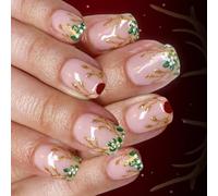 Faux Ongles Festifs 24 Pièces Or Rouge Paillettes Feuille de Père Noël Application Facile Manucure de Noël Renne Flocon de Neige Facile à Appliquer Décorations d ' Ongles de de