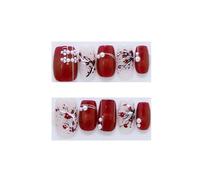 Faux Ongles Fleurs de prunier en forme chute neige, avec perles, yeux chat, à pression sur les ongles, détachables, faits la main, mignon, tendance, faux Patch d'art, 10 pièces(Red-S)