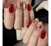 Faux ongles flexibles incurvés en C rouge vin brillant pour un usage quotidien facile à appliquer Faux ongles clairs