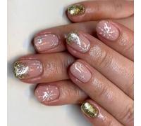 Faux Ongles Flocons De Neige Couverture Complète Carrée Courte À Coller Sur La Presse Noël Fournitures Manucure 24 Pièces