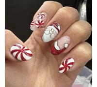 Faux Ongles Flocons De Neige Noël 24 Pièces Rayures À Pression Couverture Complète Facile À Utiliser Bâton En Acrylique Pour Les Vacances Ensemble Manucure Saisonnière