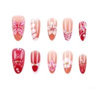 Faux ongles floraux 3D faits à la main avec motif nacré - Imperméables et réutilisables pour pointes carrées, amandes courtes, moyennes et longues (fleur rose)