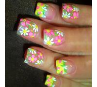 Faux Ongles Floraux À Coller Sur Les Pointes Françaises Carrés D'art À Pression Courte Pour Mariages Et Fêtes 24 Pièces