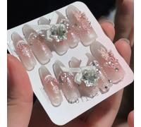 Faux Ongles Floraux de Princesse Fabriqués à la Main, Ongles a Coller élégants et éthérés, Faux Ongles Reutilisable pour Toutes les Occasions(M)