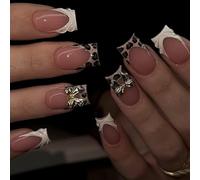 Faux ongles français à la mode, nœuds 3D et léopards pastel doux, Nail Art pour mariages, fêtes de bureau, faux ongles français