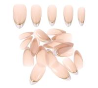Faux Ongles Français Courts Amande Abs, Décor Doré 3d Élégant | Pose Rapide à Domicile, Style Chic et Sophistiqué, avec Colle, pour Femmes et Demoiselles D’honneur